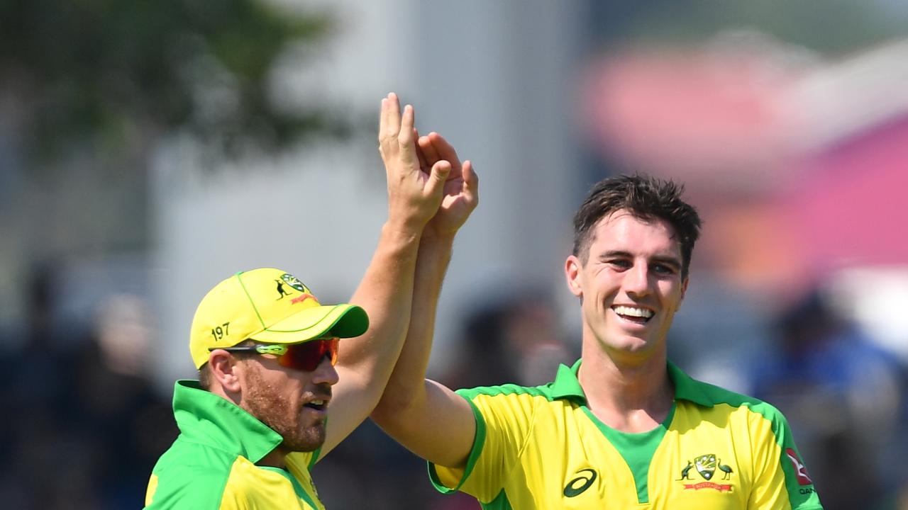 PAARL, SOUTH AFRICA - FEBRUARY 29: Pat Cummins of Australia celebrate the wicket of Kyle Verreynne of South Africa during the 1st ODI match between South Africa and Australia at Eurolux Boland Park on February 29, 2020 in Paarl, South Africa. (Photo by Ashley Vlotman/Gallo Images via Getty Images)