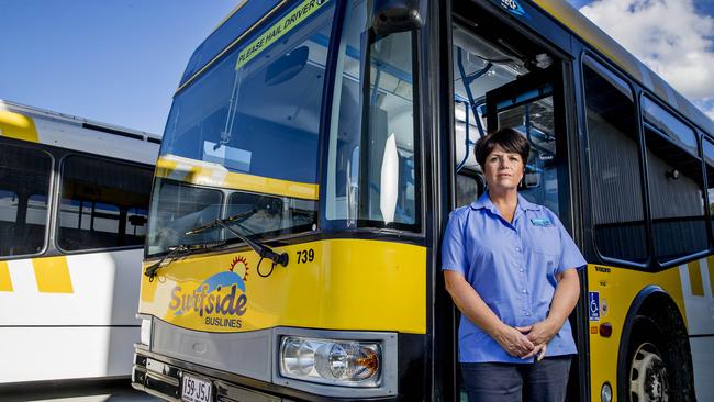 Translink is blitzing schools in a bid to keep bus drivers safe. Surfside Buslines driver Kaylene Kreuzer at the Upper Coomera depot. Picture: Jerad Williams