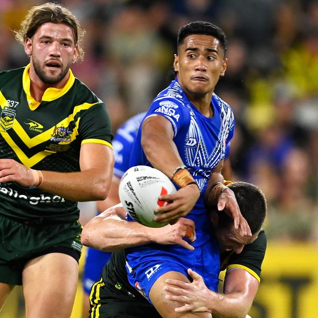 Sua Faalogo terrorised the Kangaroos and pushed up his asking price dramatically. Picture: Ian Hitchcock/Getty Images