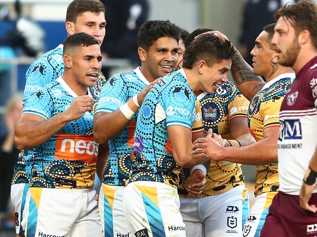 Jayden Campbell scored his first NRL try on Sunday (Photo by Chris Hyde/Getty Images)