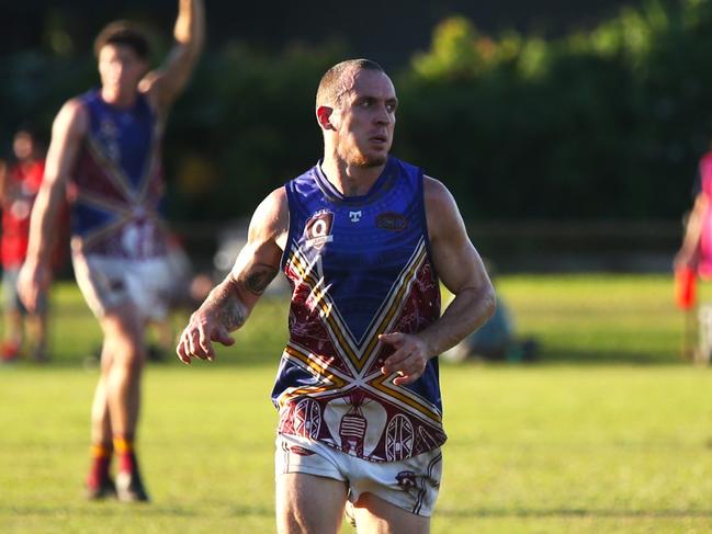 Pictured: Lions wing Brandon Lovell. Cairns City Lions v Cairns Saints at Griffiths Park. AFL Cairns 2024. Photo: Gyan-Reece Rocha