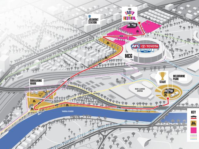 A map of the new AFL Grand Final Parade route.