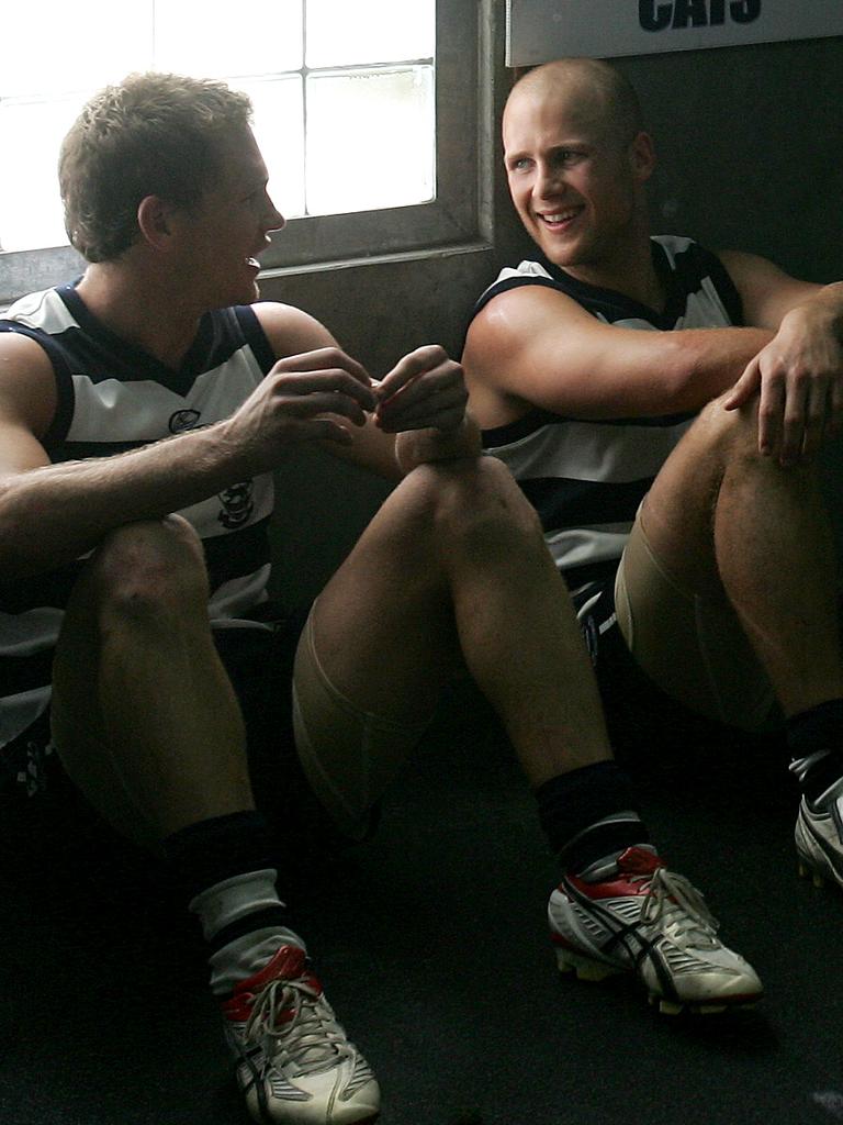 Joel Selwood and Gary Ablett after the match