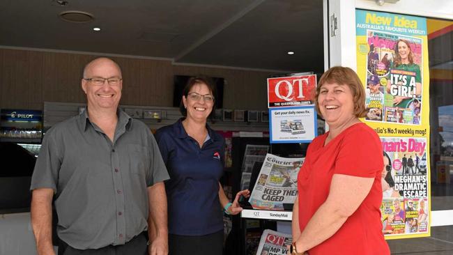 Owner Bruce Nowland, staff member Darlene Wojcicki and Robyn Nowland at their new location at Coles Express Yamanto. Picture: Darren Hallesy