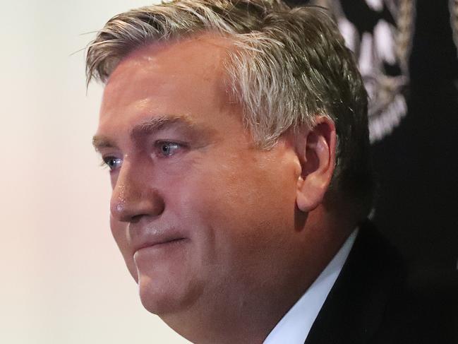 Collingwood President Eddie McGuire leaves Collingwood.    Collingwood players and officials in the press conference. Picture: Alex Coppel.