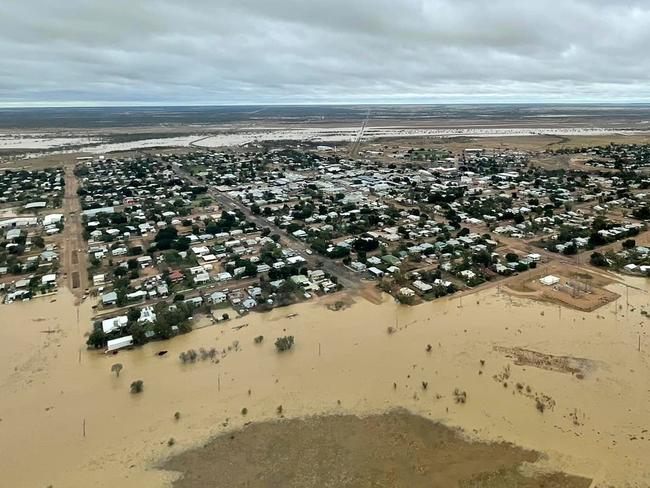 Supplied image from Queensland Helicopters has captured the fallout of Longreach's largest rain totals since 1989. Photo: Queensland Helicopters