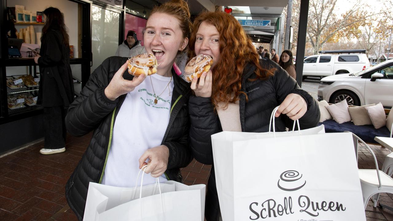 Amelia and Matilda Greenslade first in line at the ScRoll Queen Adelaide Pop Up. 15th June 2024. Picture: Brett Hartwig