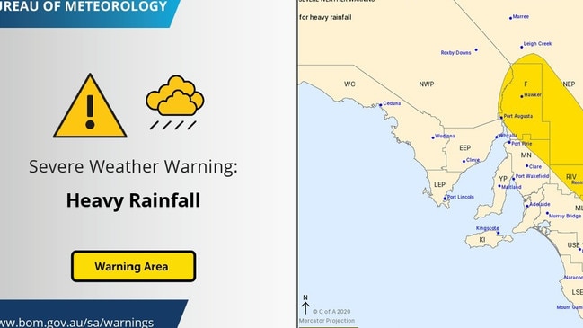 A severe weather warning has been issued for the eastern and northern parts of SA. Picture: Bureau of Meteorology SA