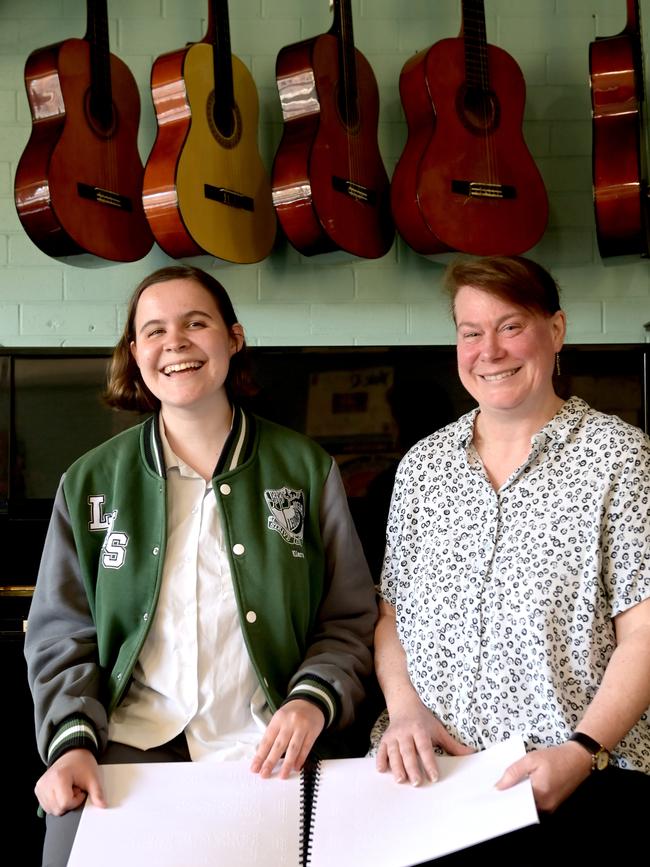 Year 12 music student Kiara Risnes learned braille music along with her music teacher Karen Christophers. Picture: Jeremy Piper