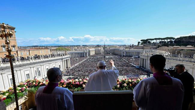 The pope delivered his address to some 10,000 people gathered in Saint Peter’s Square. Picture: AFP.