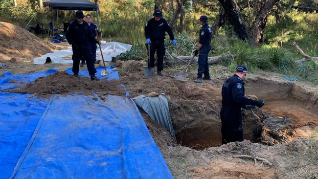 Detectives attached to Strike Force Heighway dig up Mr Wong’s remains in 2022. Picture: NSW Police