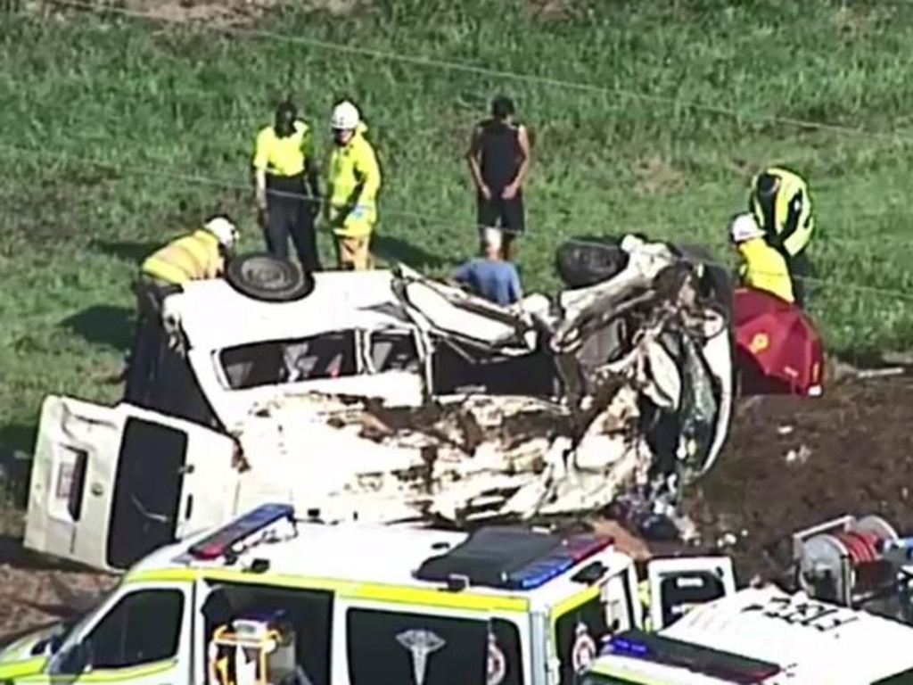 A mini-bus and another vehicle have collided in a serious accident in the Lockyer Valley. Picture: 9 News