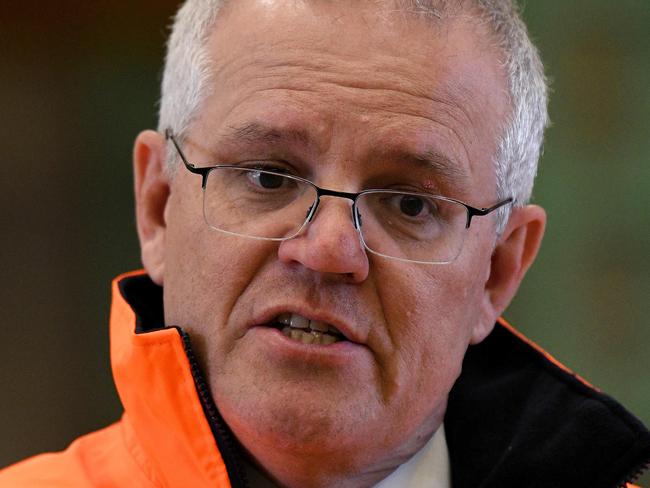 SYDNEY, AUSTRALIA - NewsWire Photos, NOVEMBER, 15, 2021: Prime Minister Scott Morrison speaks to the media during a press conference after a tour of the Baker and Provan manufacturing business in St Mary's, Sydney. Picture: NCA NewsWire/Bianca De Marchi