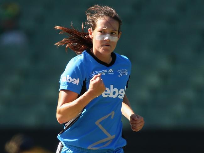 Megan Schutt celebrates taking a wicket for the Adelaide Strikers. Picture: Getty Images