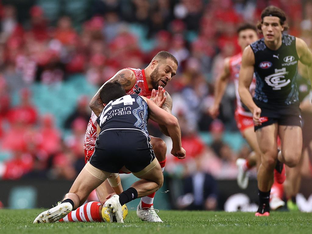 Buddy Franklin could be in trouble for this hit.