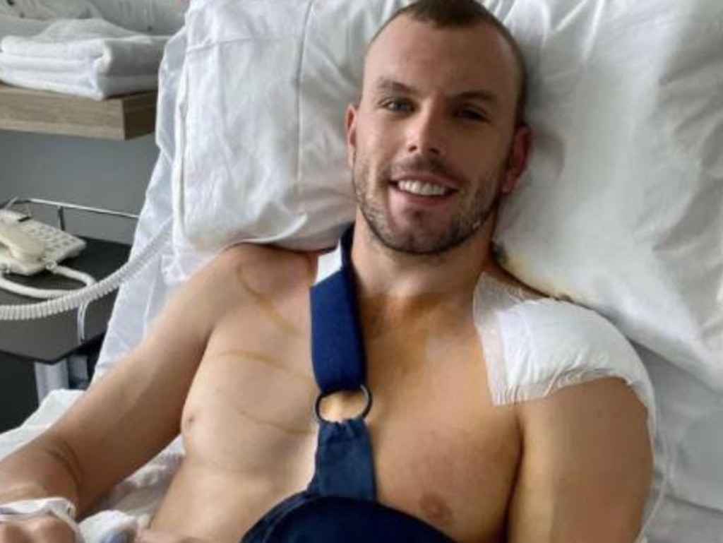 Olympic champion Kyle Chalmers in a Sydney hospital after shoulder surgery in 2020. Photo courtesy: Kyle Chalmers Instagram