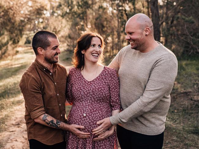 Adelaide based Anna McKie from Surrogacy Australia when she was a surrogate for two dads she found through the online surrogacy community on Facebook. Picture: Supplied