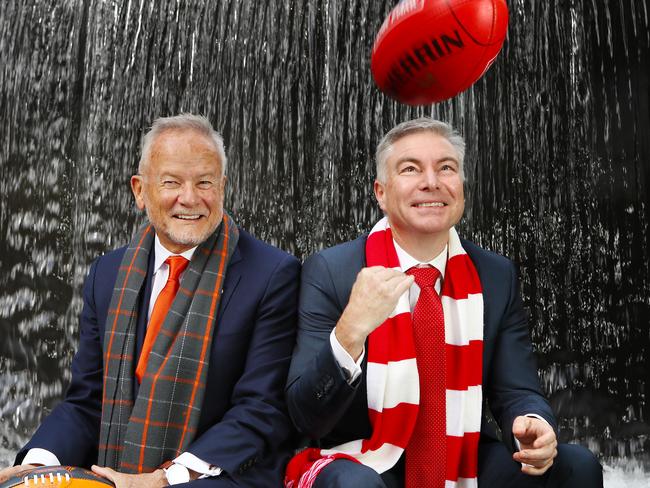 GWS chairman Tony Shepherd (left) and Andrew Pridham, whose home rebuild is causing some angst for neighbours. Picture: Hollie Adams