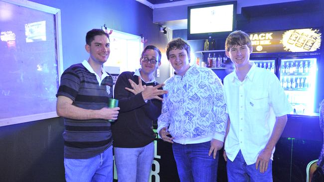 (L-R) Alfred, Reg Wilgreve, Morgan Clydedale and Cole Fallon at Bojangles Nightclub, Goondoon Street, Gladstone. Photo Christopher Chan / The Observer