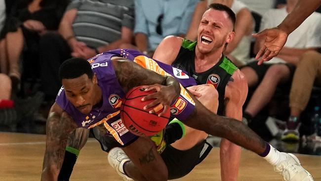 Mitchell Creek suffered a knee injury during the clash with the Sydney Kings. Picture: AAP