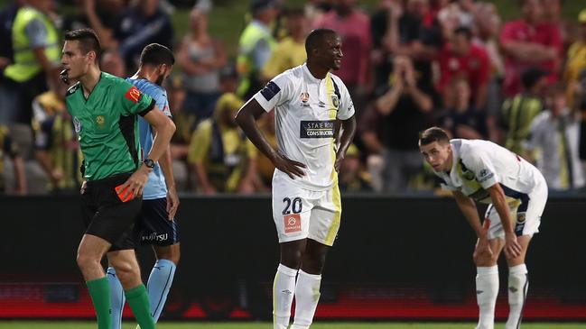 Kalifa Cisse is sent off against Sydney FC. Picture: AAP