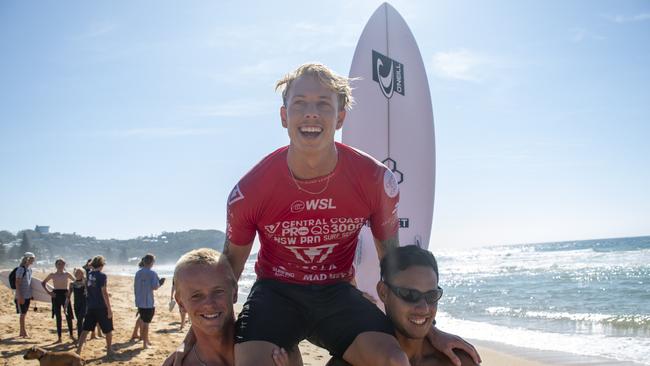 Kalani Ball, pictured here after taking out the Central Coast Pro at Avoca Beach, showed his class during the QS. Photo: WSL/Ethan Smith