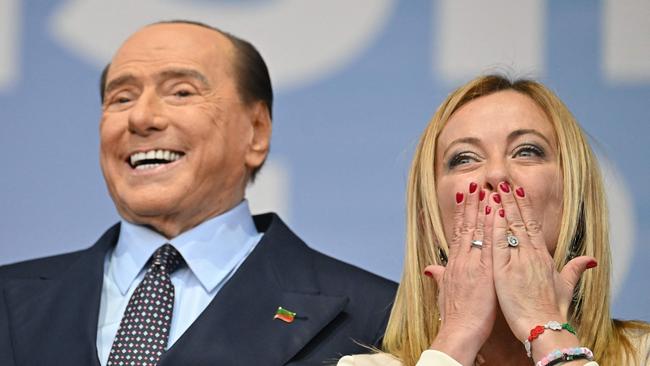 Backed by only 63 parliamentarians in last month’s vote, Silvio Berlusconi is a junior partner to Giorgia Meloni, who has 184 MPs and senators. Picture: AFP