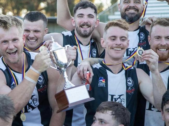 Kilburn players celebrate their 2023 division five premiership. Picture: Kilburn Football Club