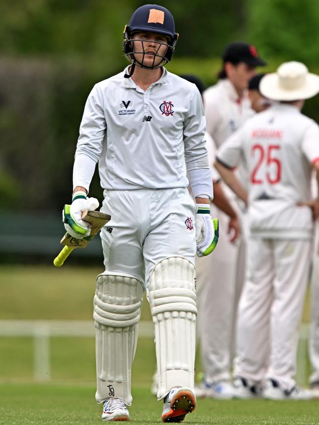 Melbourne’s Will Pucovski is dismissed. Picture: Andy Brownbill