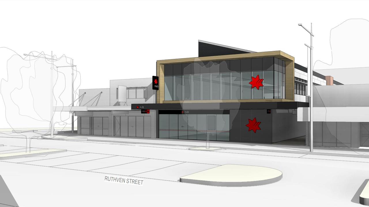 PROPOSED: Architectural designs and layouts for the proposed new National Australia Bank branch on Ruthven Street in Toowoomba City.