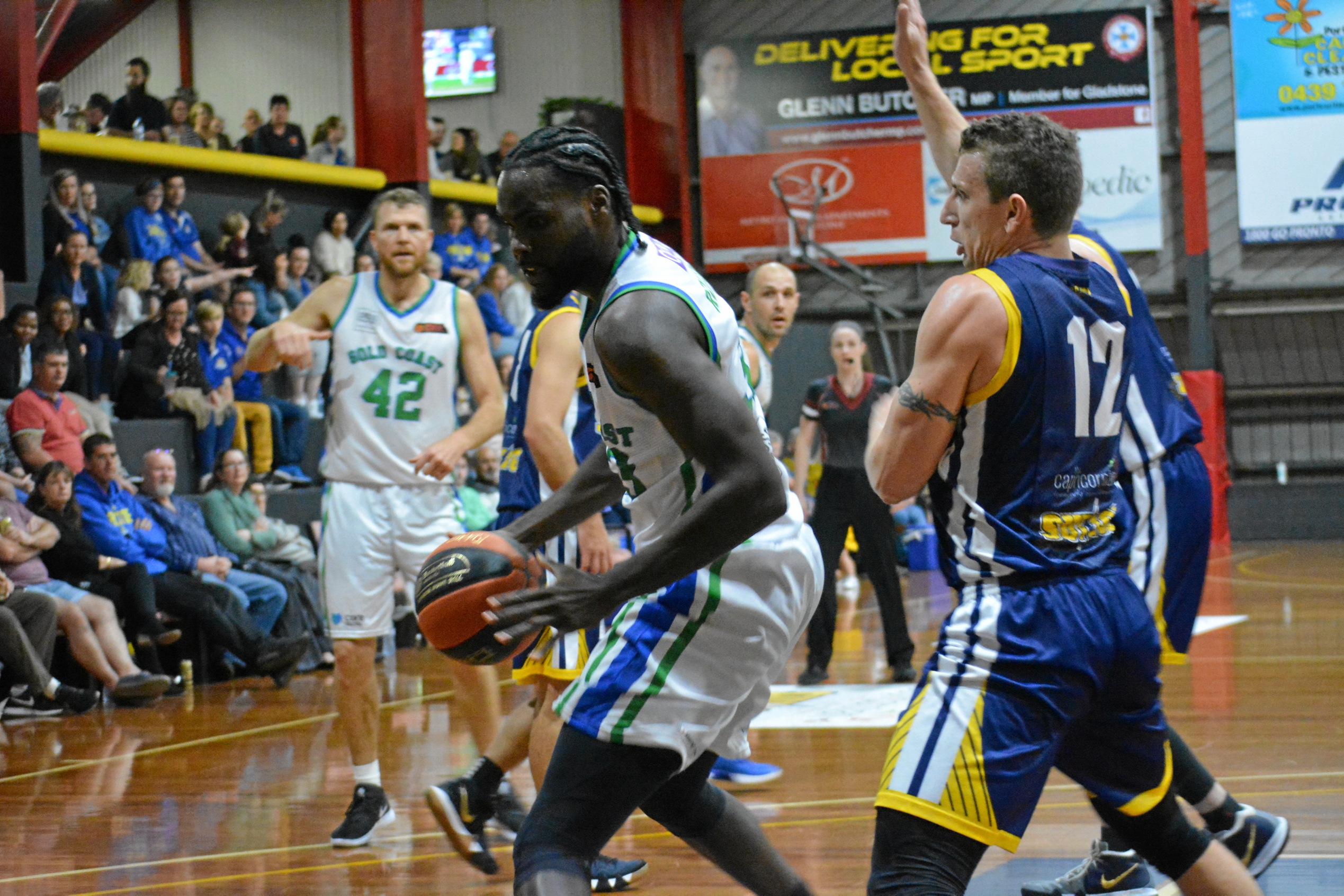 Troy Robinson defends Tidjane Diop. Picture: Nick Kossatch GLA040819QBL
