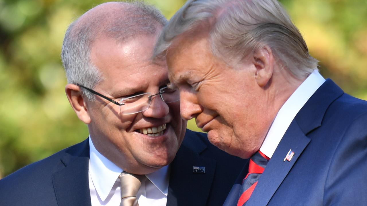 *This picture has been selected as one of the Best of the Year News images for 2019* United States President Donald Trump and Australia's Prime Minister Scott Morrison at a ceremonial welcome on the south lawn of the White House in Washington DC, United States, Friday, September 20, 2019. (AAP Image/Mick Tsikas) NO ARCHIVING