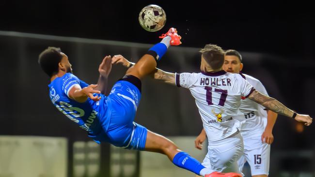 Northcote City's Devon O'Hea scores with a bicycle kick. Picture: Marcusr Photography