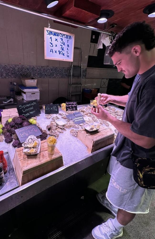 Nathan Cleary enjoying some Spanish oysters.