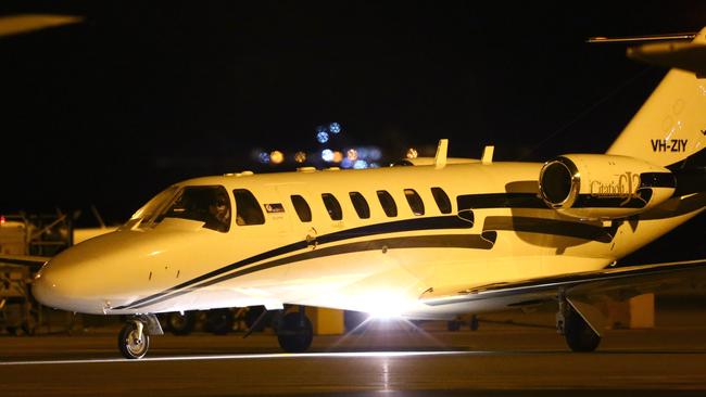 The emergency medical flight on the tarmac at Brisbane Airport. Picture: David Clark