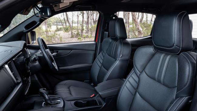 Among the leading features in the Mazda-BT-50 GT are a nine-inch central touchscreen, heated front seats, remote engine start and black leather seat trim.