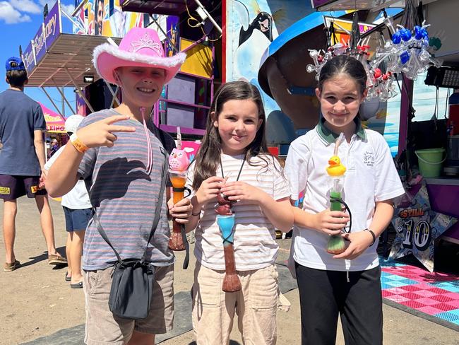 Zac, Megan and Katie enjoy slushies at the Dalby Show