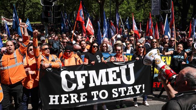 Protesters march in support of the CFMEU in Sydney. Picture: AFP