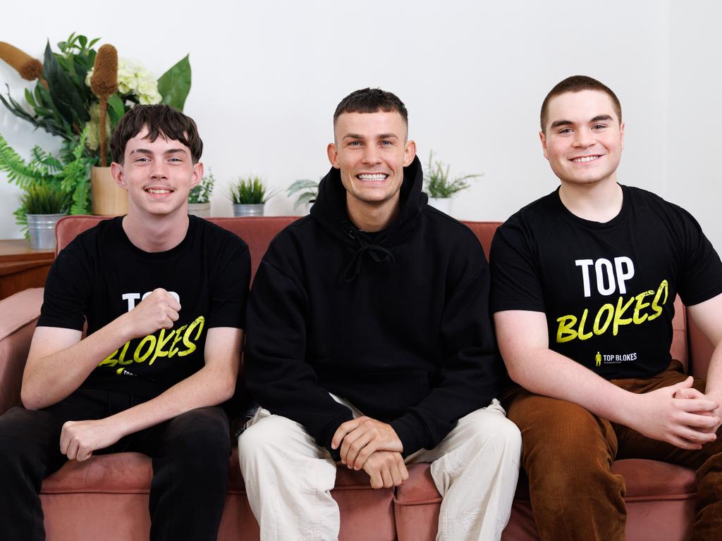 Garside, pictured with Daniel and Salim, is the new ambassador for Australian youth mental health charity, Top Blokes Foundation.