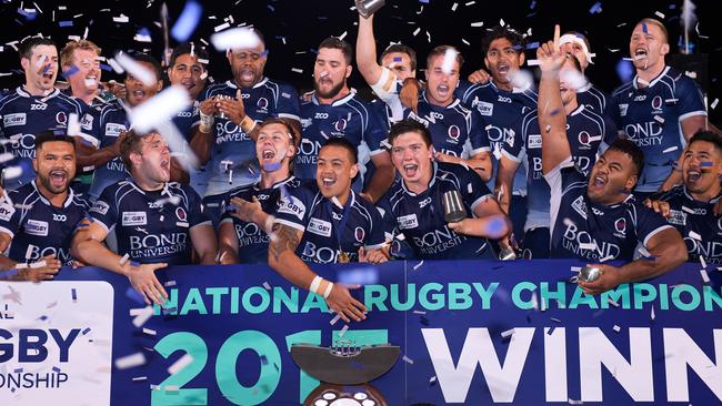 Queensland players celebrate victory after the NRC Grand Final match between Canberra and Queensland Country at Viking Park. Picture: Getty Images