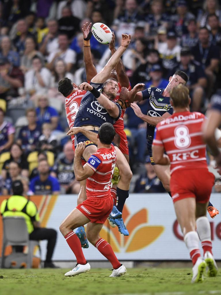 Despite Coen Hess appearing to knock the ball on in the contest which led to the Cowboys linebreak. Picture: NRL Images.