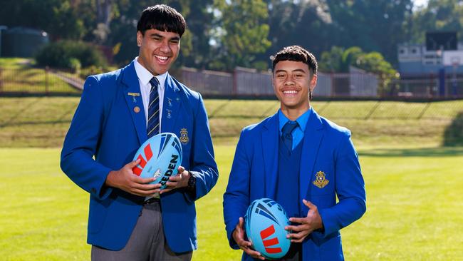 Emmanuel Crichton, 16, (left) and Calvary Luai, 16, from Patrician Brothers School, Blacktown. Picture: Justin Lloyd