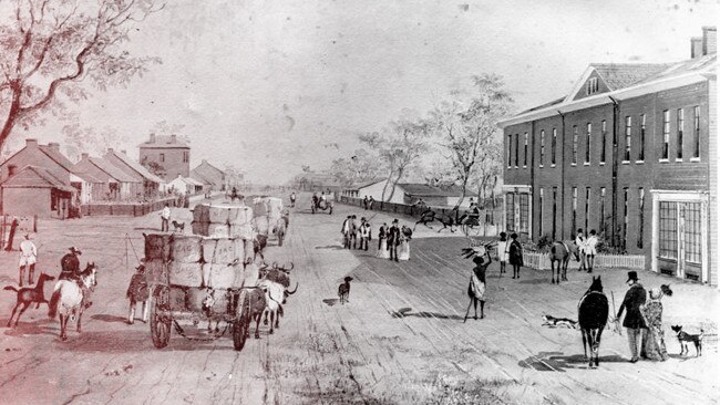 Illustration sketch by S. T. Gill of Rundle Street looking west from a point a little east of Tavistock Street, 1845