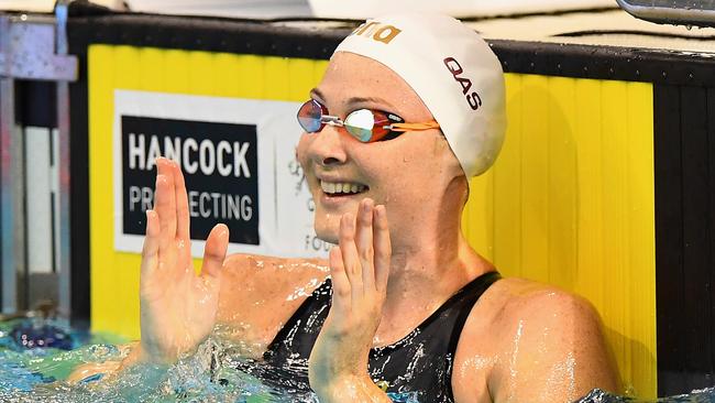 ADELAIDE, AUSTRALIA - APRIL 14: Cate Campbell of Australia celebrates winning the Women's 50 Metre Freestyle during the 2016 Australian Swimming Championships at the South Australia Leisure & Aquatic Centre on April 14, 2016 in Adelaide, Australia. (Photo by Quinn Rooney/Getty Images)