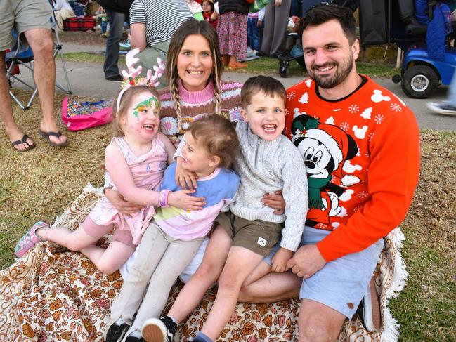 Kyla, Mel Mudie, Lacey, Wyatt and Tom Mudie getting festive at the Phillip Island Christmas Carols by the Bay at the Cowes Foreshore on Tuesday, December 10, 2024. Picture: Jack Colantuono