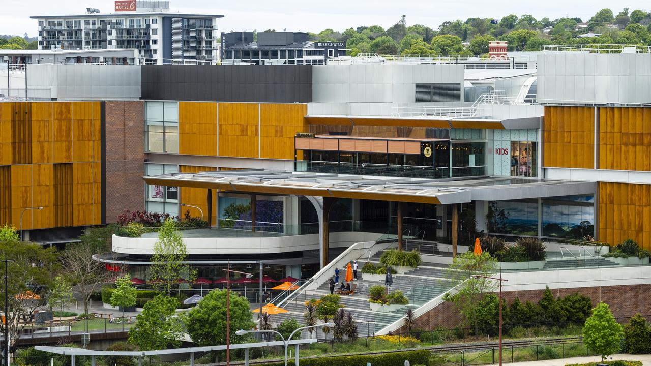 Grand Central shopping centre in the Toowoomba CBD as seen from a Hutchinson Builders construction crane at the inner-city apartments build in Mylne St, Friday, October 14, 2022. Picture: Kevin Farmer