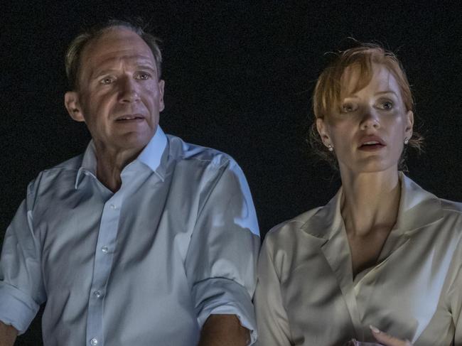 Ralph Fiennes and Jessica Chastain in The Forgiven