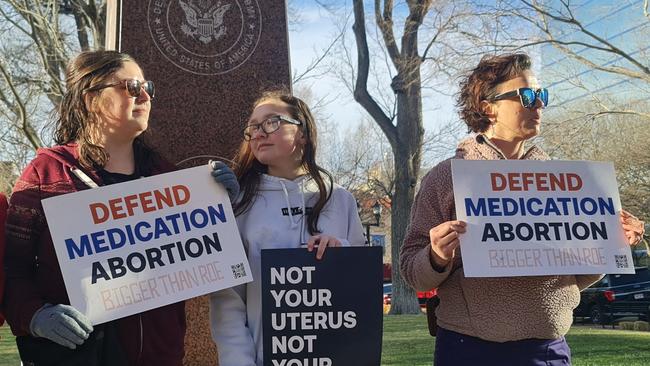 Abortion rights adovcates gather outside the federal court in Amarillo. Picture: AFP