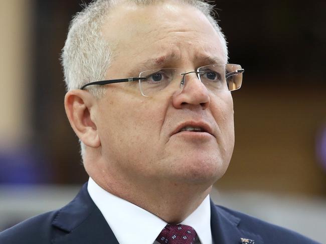 SYDNEY, AUSTRALIA - JULY 20: Prime Minister Scott Morrison speaks to the media during a visit to the DisplayWise workshop in Miranda on July 20, 2020 in Sydney, Australia. The Federal Government is set to announce changes to the JobKeeper and JobSeeker programs this week when Treasurer Josh Frydenburg releases a budget update on Thursday 23 July. The wage subsidy and the boosted unemployment benefit programs introduced in response to the COVID-19 are set to end in September, however are expected to be revised and extended . (Photo by Mark Kolbe/Getty Images)