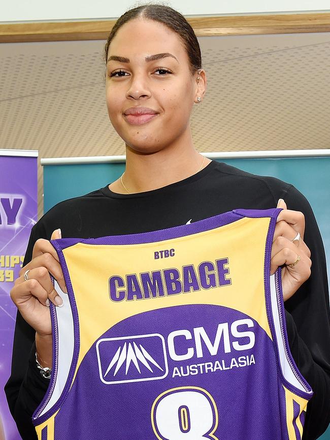 Liz Cambage with her new Boomers strip. Picture: Steve Tanner